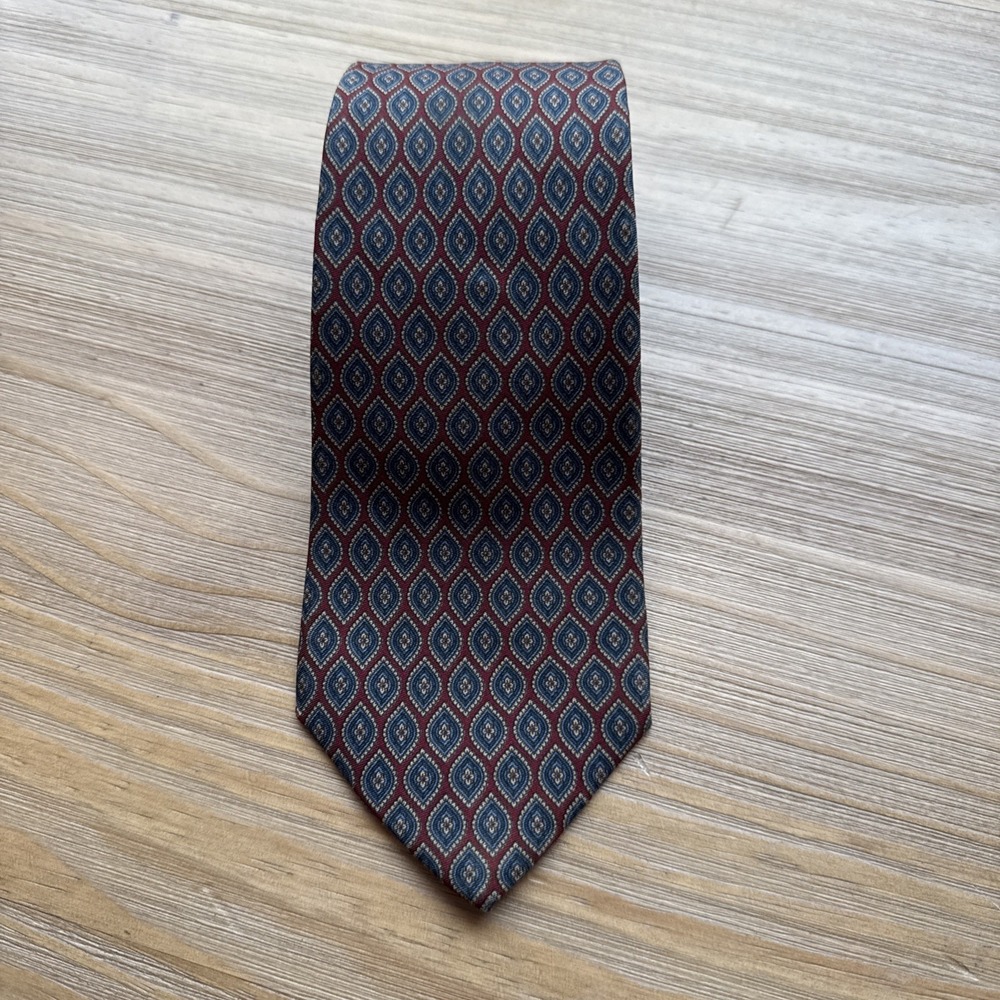 VTG Pierre Cardin Mens Necktie 100% Silk Blue Red Gold Geometric 57x3.5